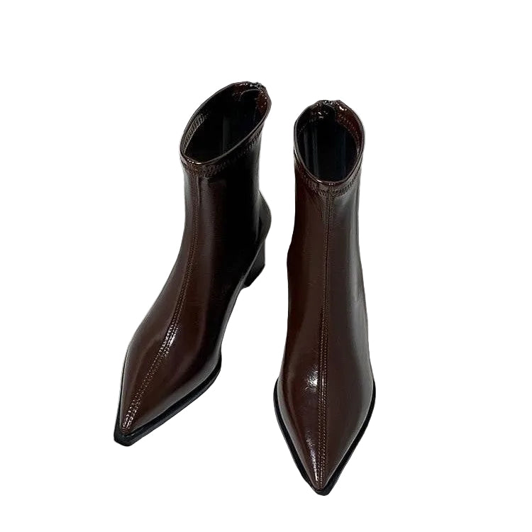 Women's Retro Soft Leather Ankle Boots With Back Zip Aurélia
