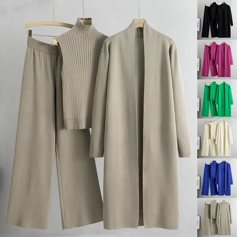 Knitted Vest Long Sweater And Wide-leg Pants 3pcs Suits Aurélia