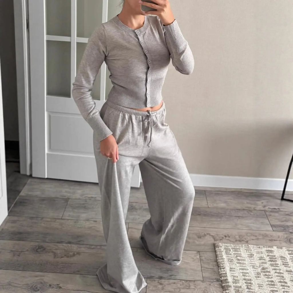 Crew-Neck Button Top And Knitted Pants Aurélia