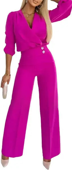 V-neck Top And Two-button Trousers 2-piece Suit Aurélia