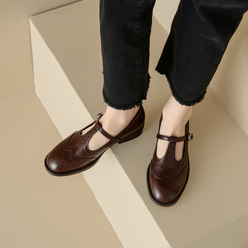 Retro Round Head T Shape Mary Jane Shoes Women Aurélia