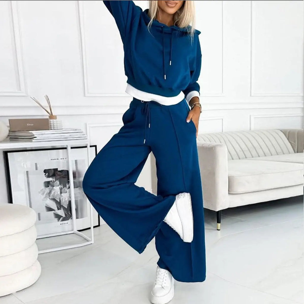 Sporty Hooded Sweatshirt And Drawstring Pocket Trousers Sets Aurélia