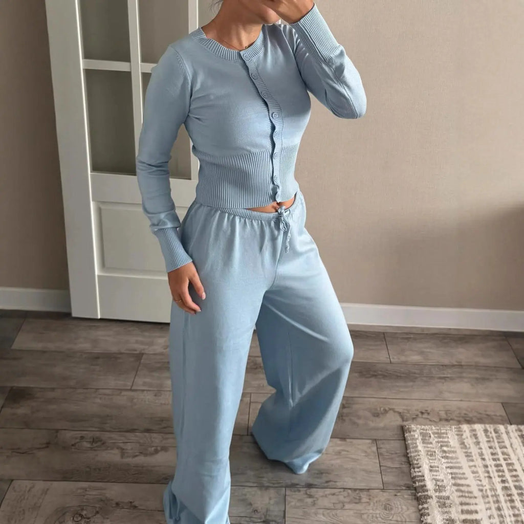 Crew-Neck Button Top And Knitted Pants Aurélia