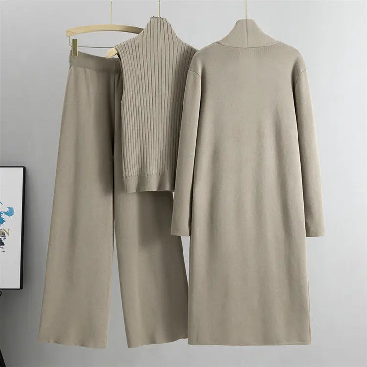 Knitted Vest Long Sweater And Wide-leg Pants 3pcs Suits Aurélia