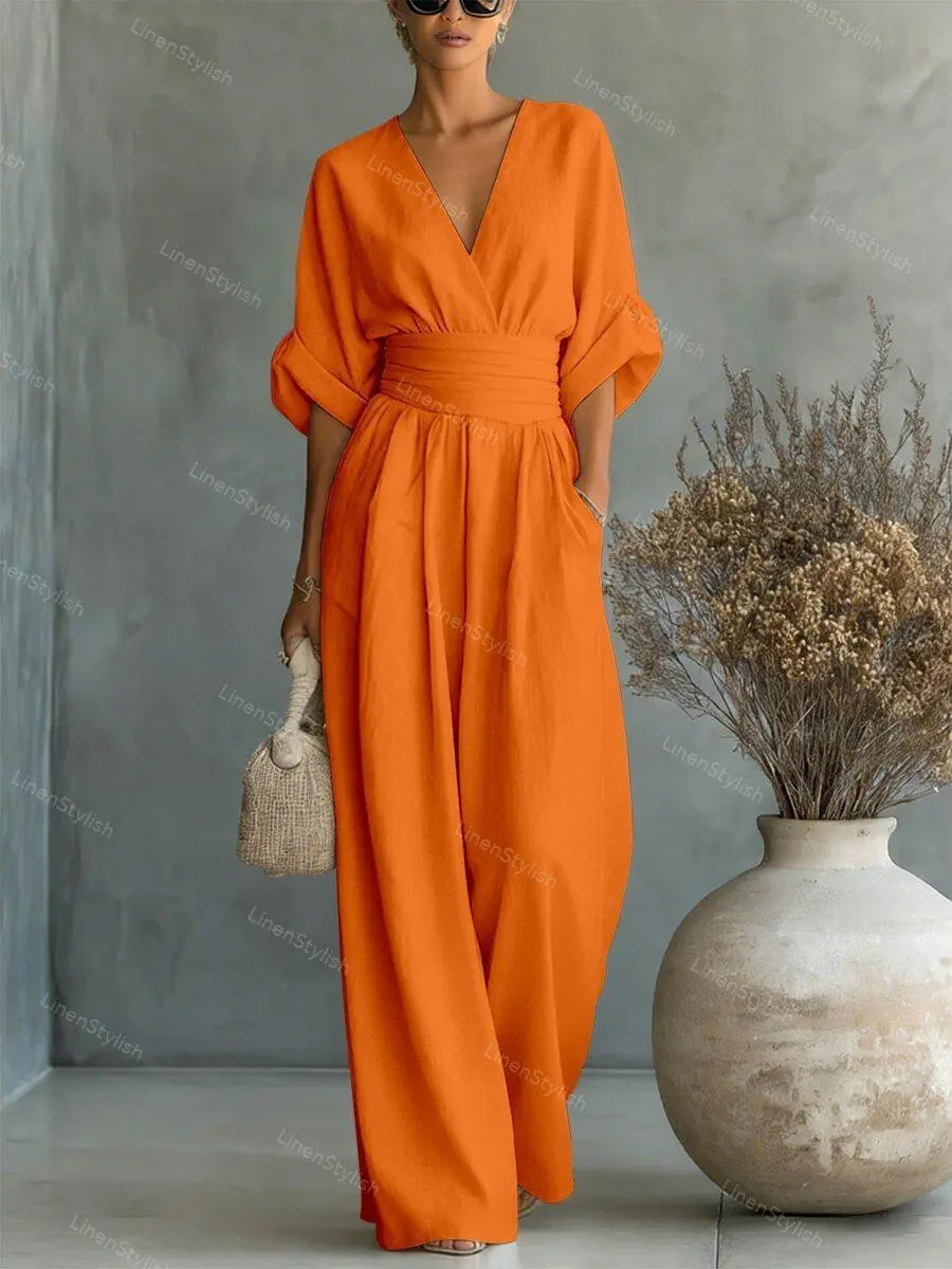 Waist-cinched V-neck Jumpsuit Aurélia