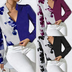 Printed Arrow-head Neck Blouse Long Sleeve Aurélia