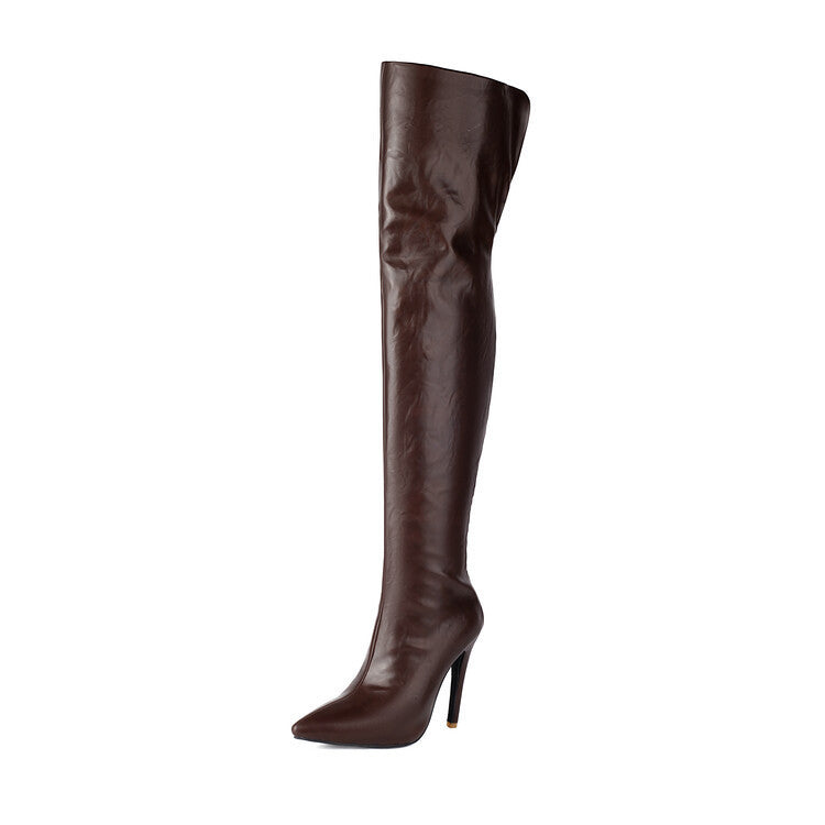 Pointed-toe Back-zip Stiletto-heel Over-the-knee Patent Leather Boots Aurélia