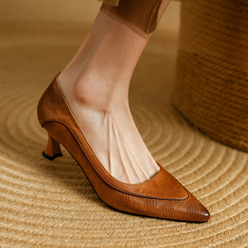 Soft Sheepskin Pointed Toe Stiletto Low-cut Shoes Women's Leather Shoes Aurélia