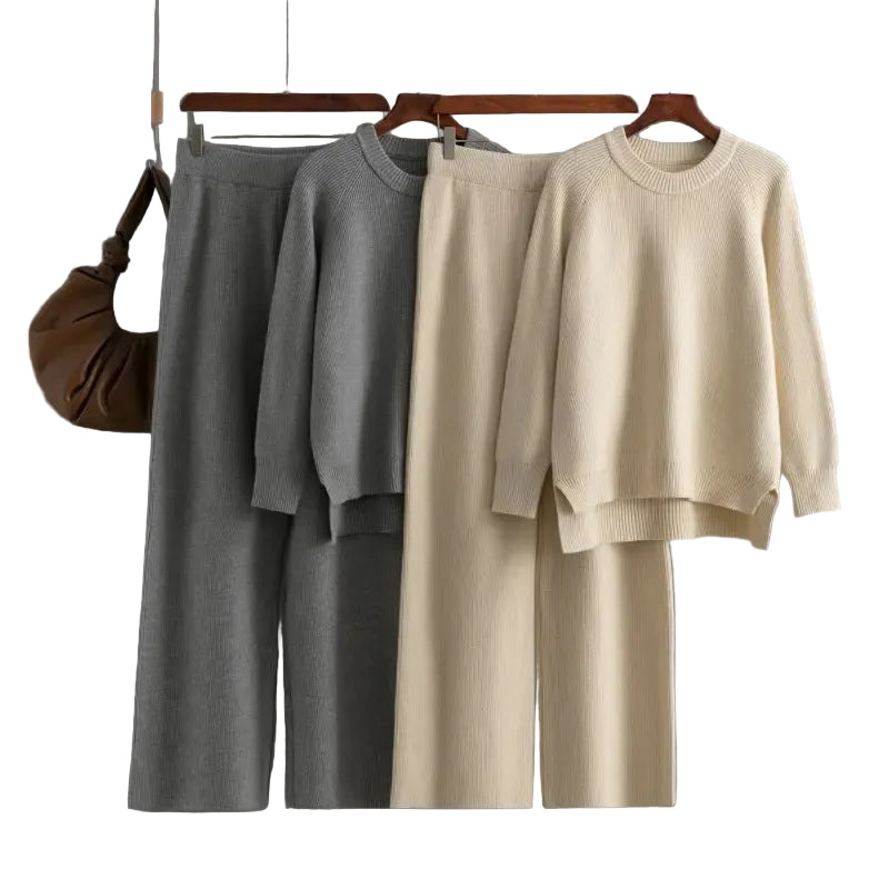 Knit Long Sleeves Top Wide-leg Pants 2pcs Sets Aurélia
