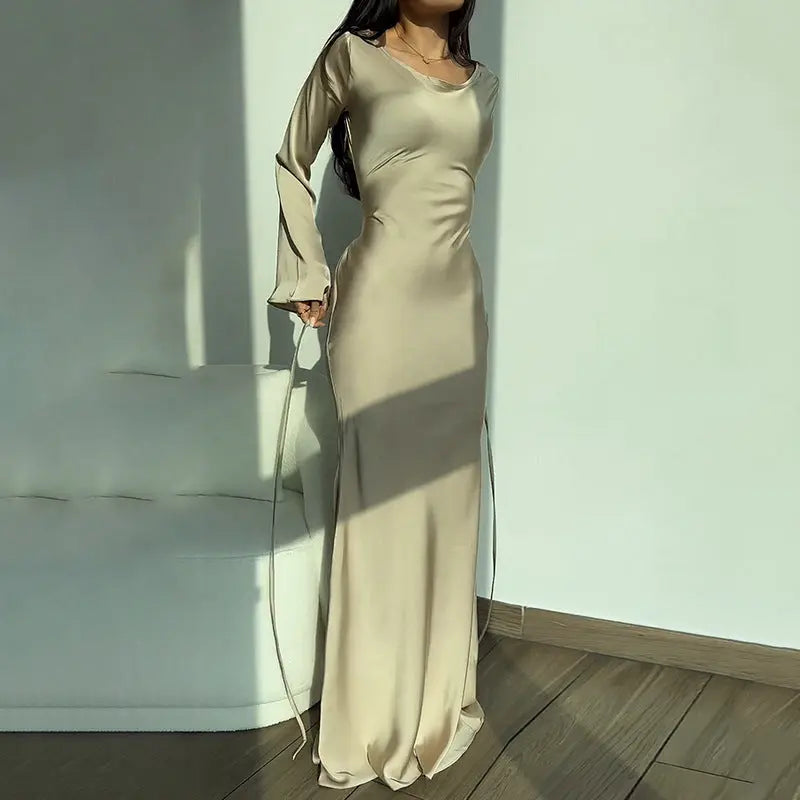 Silky-feel Elegant Off-shouder Dress Aurélia