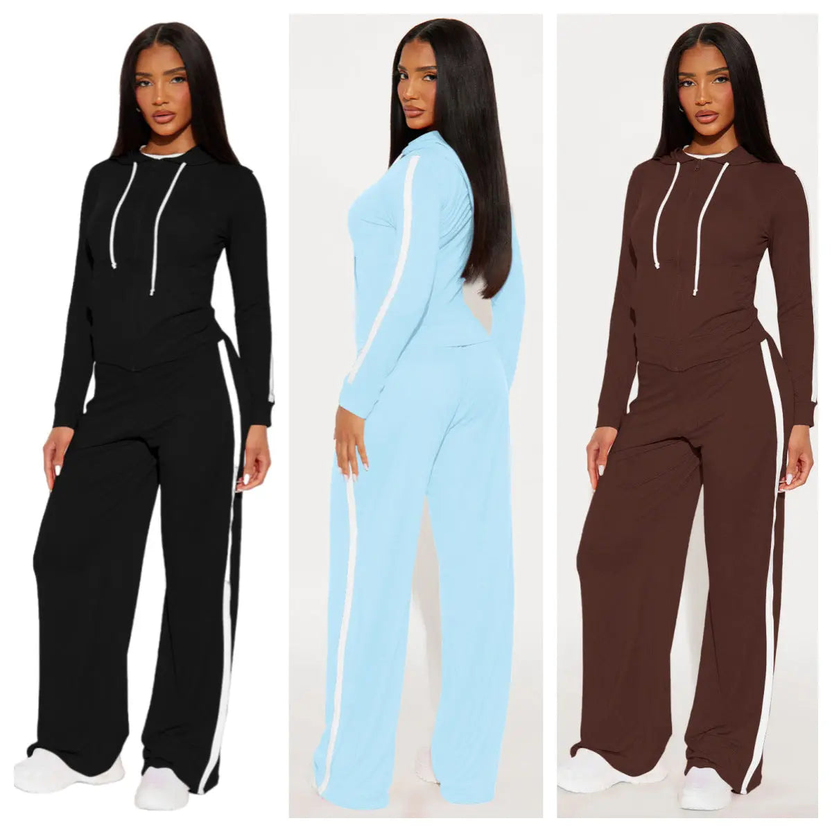 Color-Block Hooded Top And Straight Pants Set Aurélia