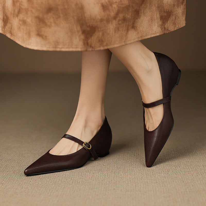 French Retro Sheepskin Pointed Toe Pumps Women's Shallow Shoe Aurélia