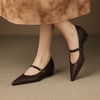 French Retro Sheepskin Pointed Toe Pumps Women's Shallow Shoe Aurélia