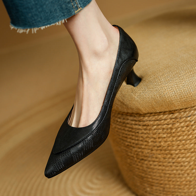 Soft Sheepskin Pointed Toe Stiletto Low-cut Shoes Women's Leather Shoes Aurélia