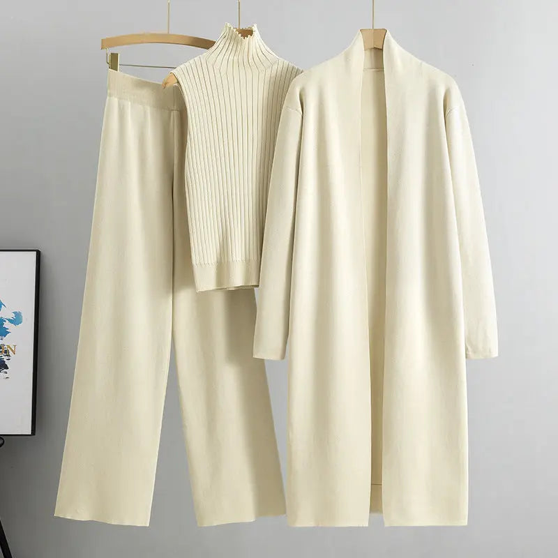 Knitted Vest Long Sweater And Wide-leg Pants 3pcs Suits Aurélia