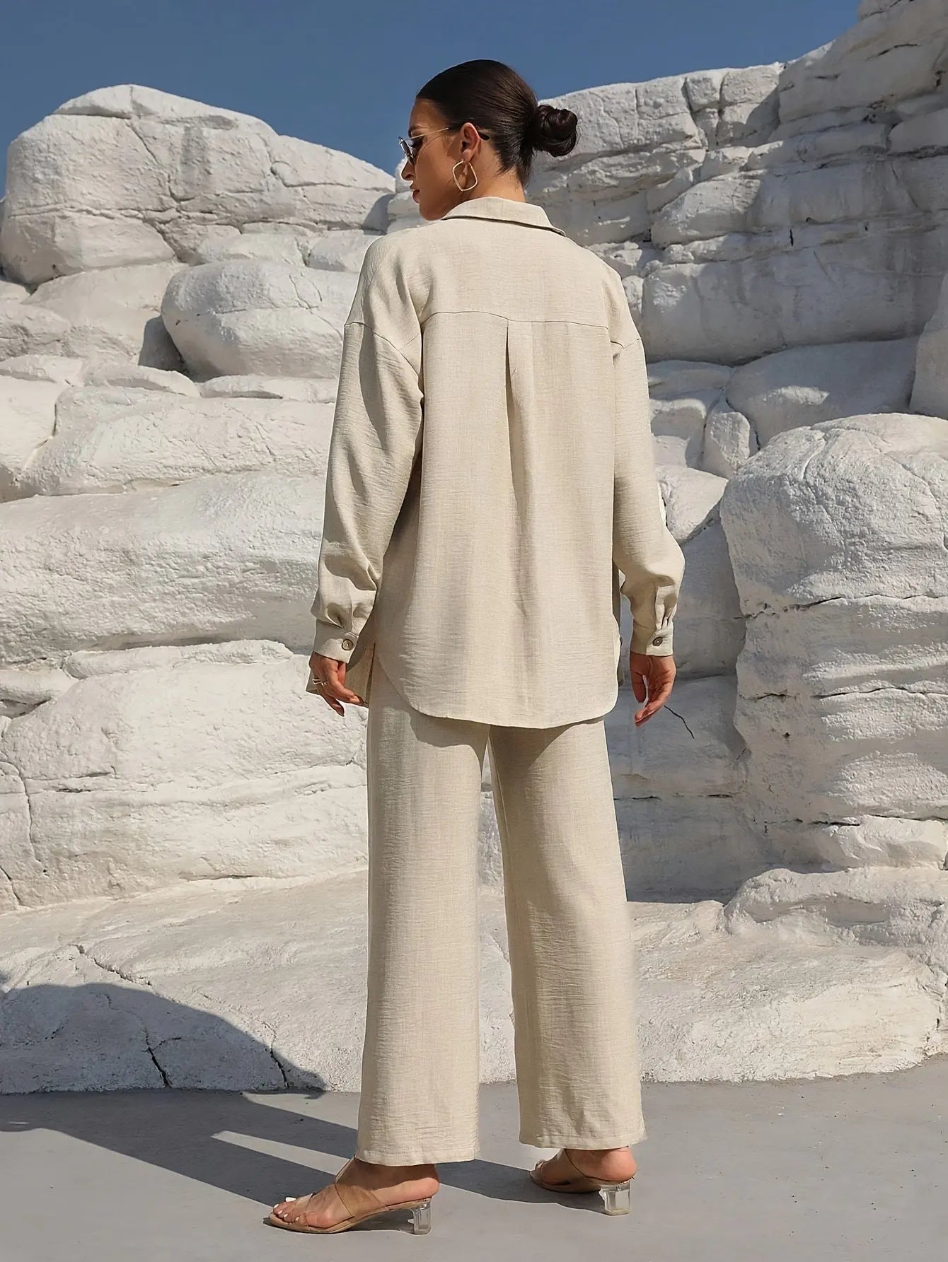 Extra Light Summer Long Sleeve Shirt And Straight Pants Set Aurélia