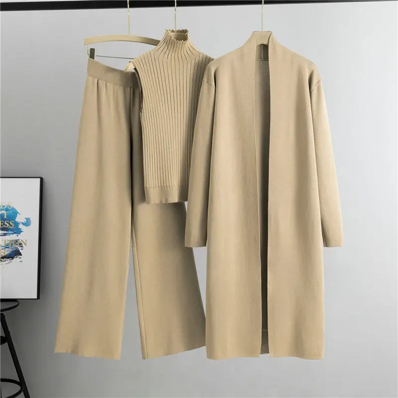 Knitted Vest Long Sweater And Wide-leg Pants 3pcs Suits Aurélia
