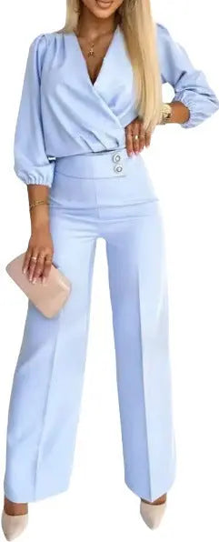 V-neck Top And Two-button Trousers 2-piece Suit Aurélia