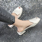 New Summer Women's Peep Toe Thick Heel Fashion Slippers, Soft Leather Outdoor Sandals Aurélia