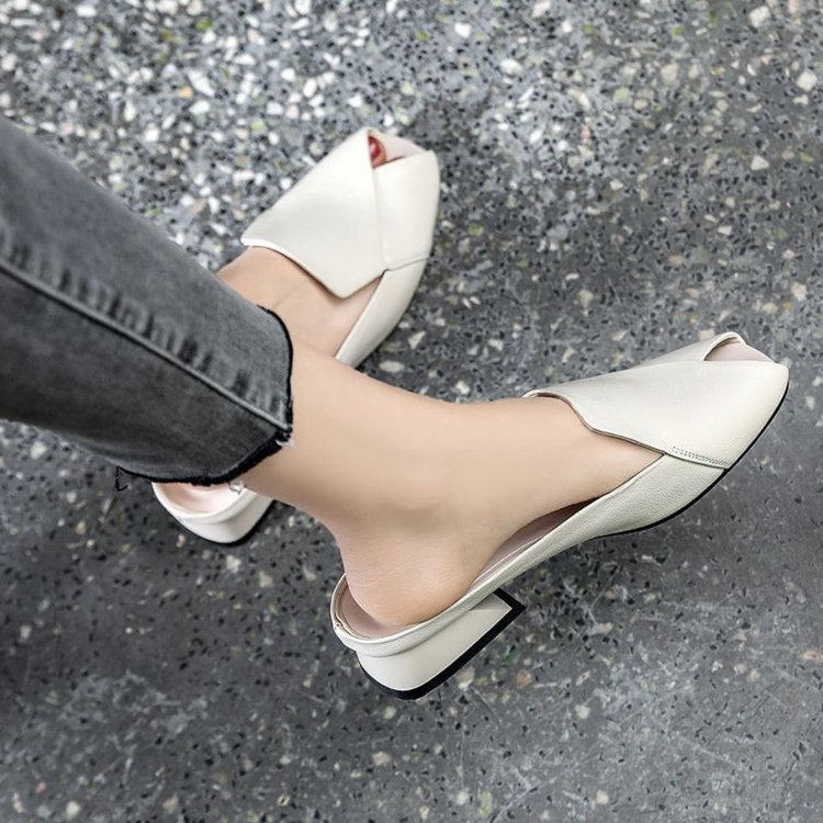 New Summer Women's Peep Toe Thick Heel Fashion Slippers, Soft Leather Outdoor Sandals Aurélia