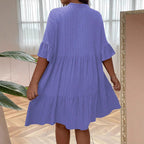Women's V-neck Buttoned Long-Sleeve Flare-Sleeve Dress Aurélia