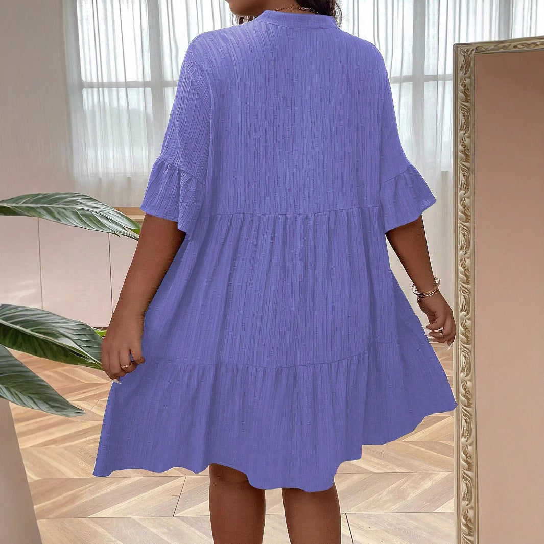 Women's V-neck Buttoned Long-Sleeve Flare-Sleeve Dress Aurélia