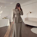Retro Long-sleeved And High Waist Skirt Set Aurélia